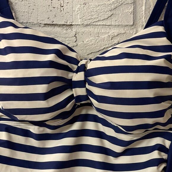 Glow & Grow Blue and White Striped One Piece Swimsuit Nautical Sailor XL - Picture 2 of 10